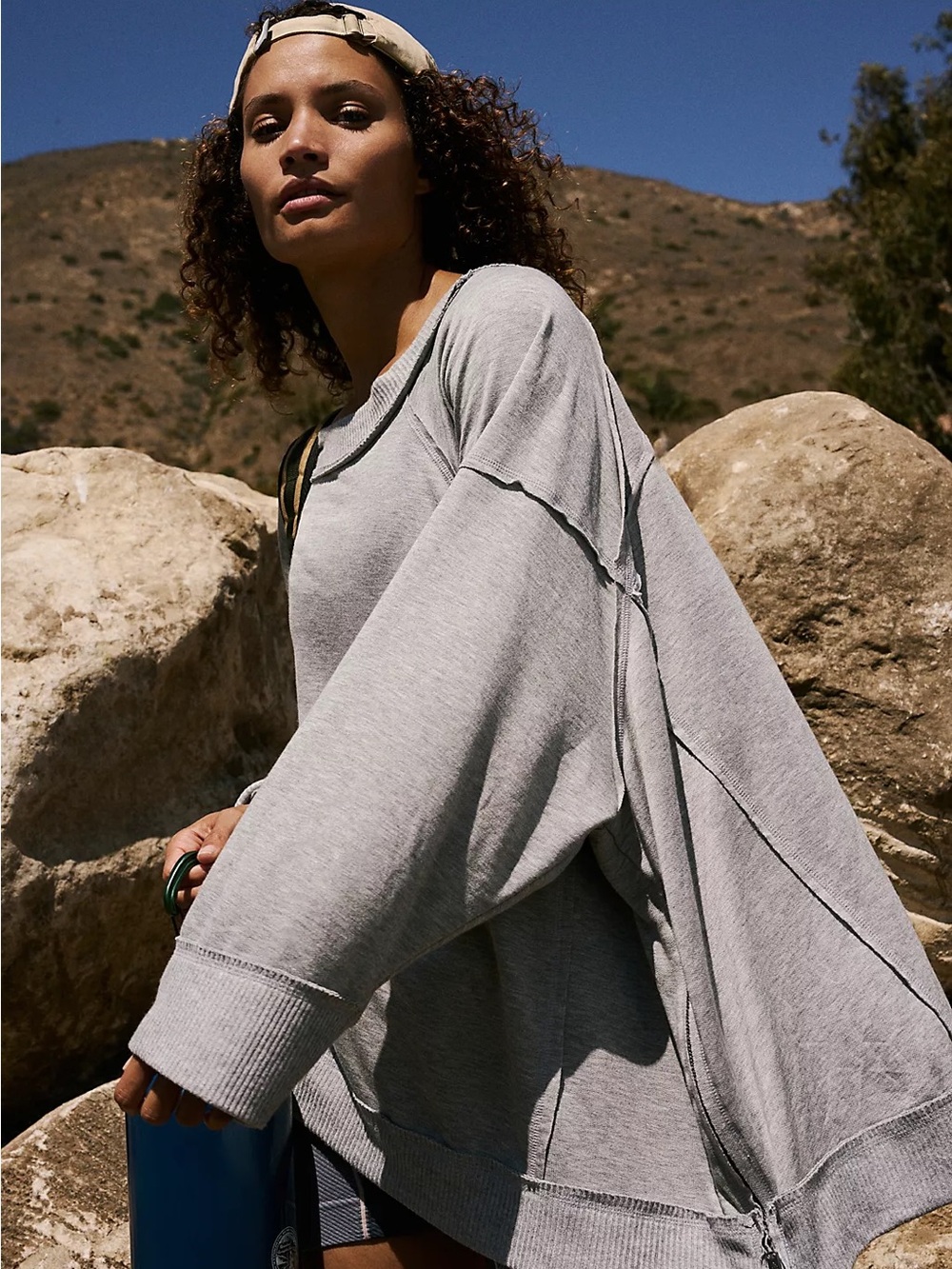 Free people sun seeker sweat gray sweatshirt zipper sides movement